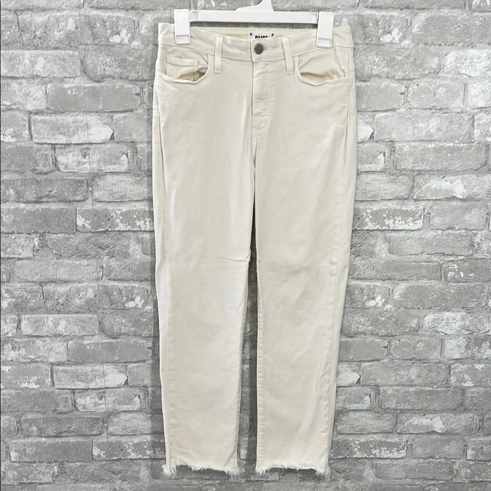 PAIGE Cream Hoxton Straight Ankle Jeans with Raw Hem